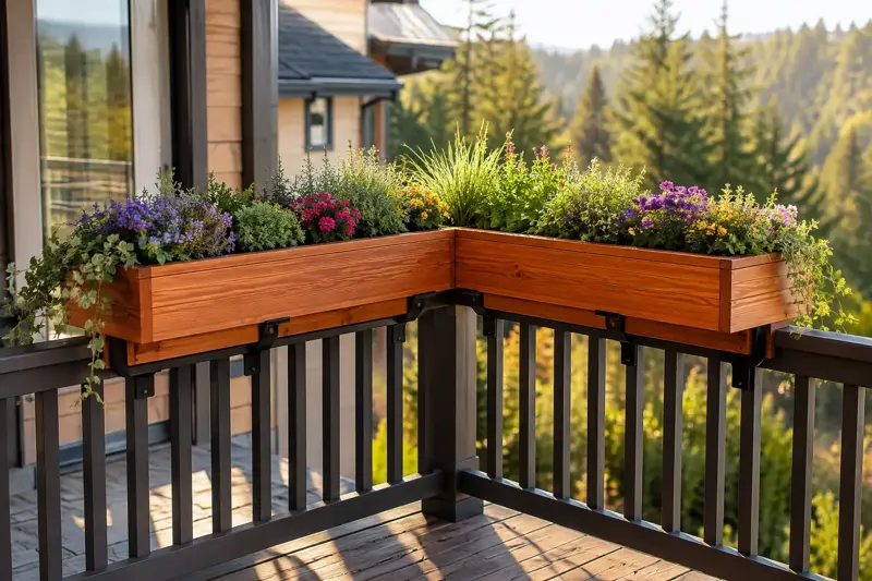 Corner L-Shaped Railing Box cedar planter design concept
