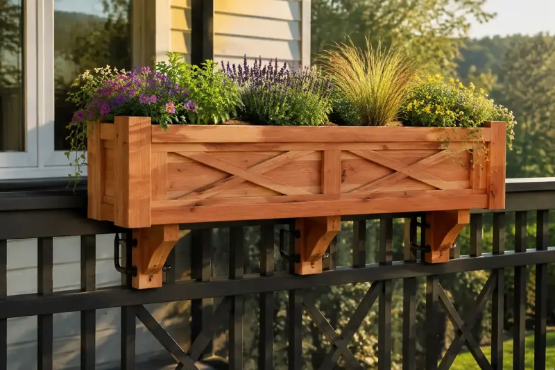 Crossbuck Railing Planter cedar planter design concept