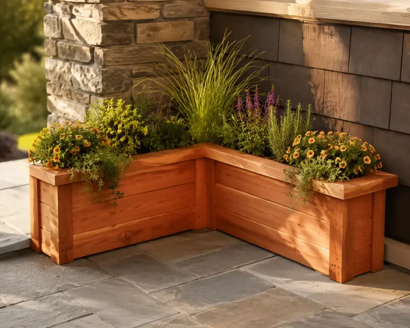 Slim L-Shaped Corner cedar planter design concept