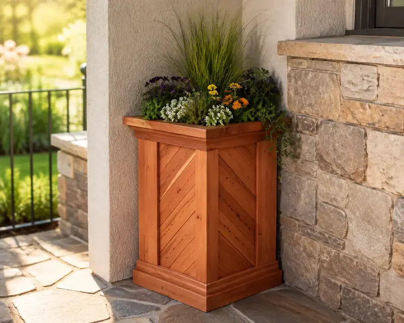 Tall Heritage Corner cedar planter design concept