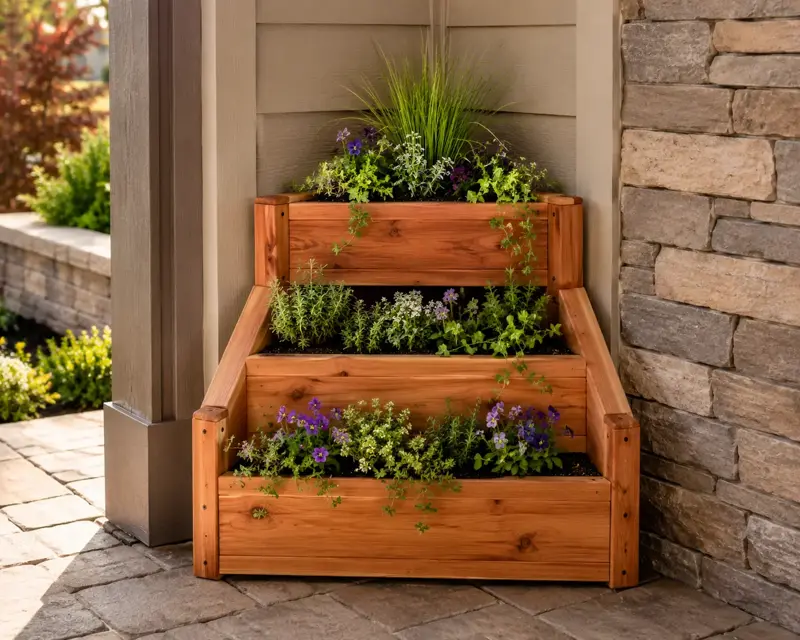 Three-Tier Corner cedar planter design concept