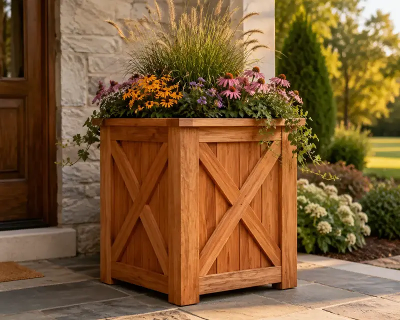 Classic Crossbuck cedar planter design concept
