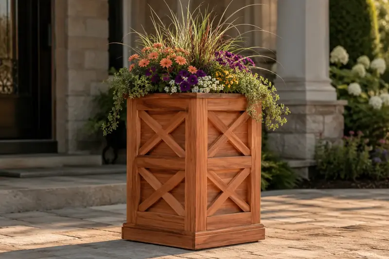 Double Crossbuck cedar planter design concept