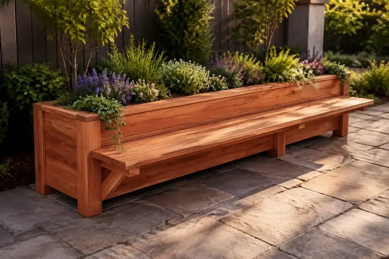 Integrated-Seat Border cedar planter design concept