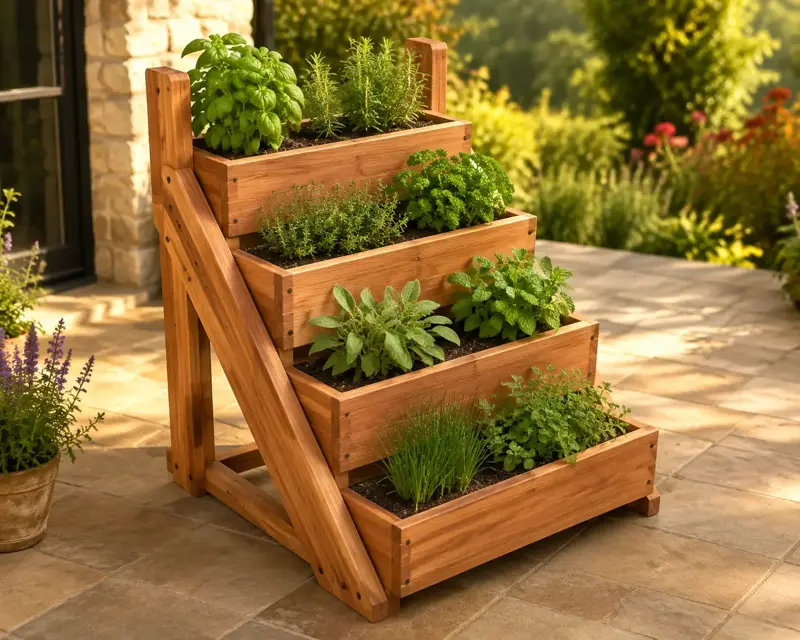Compact Four-Step cedar planter design concept