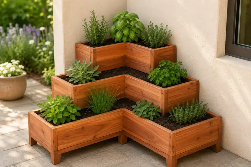 Corner Herb Staircase cedar planter design concept