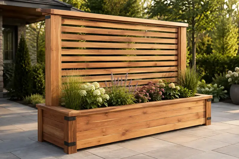 Horizontal-Slat Privacy Planter cedar planter design concept