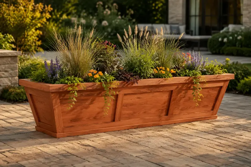 Tapered Long Trough cedar planter design concept