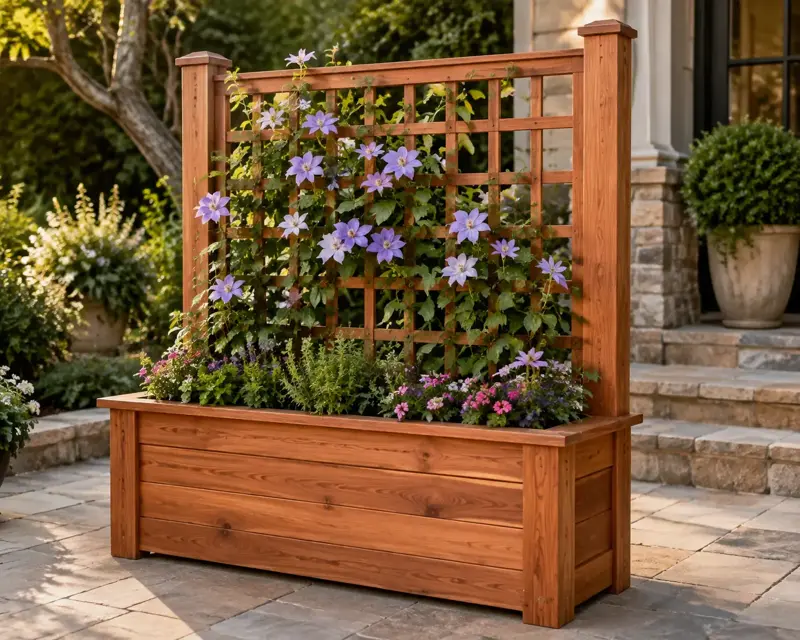 Classic Grid Trellis cedar planter design concept