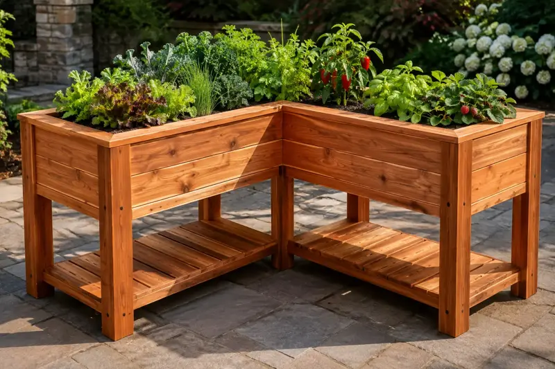 L-Shaped Waist-High Garden cedar planter design concept