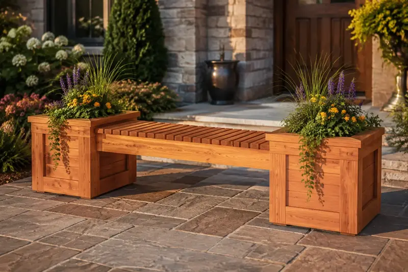 Classic Twin Planter Bench cedar planter design concept