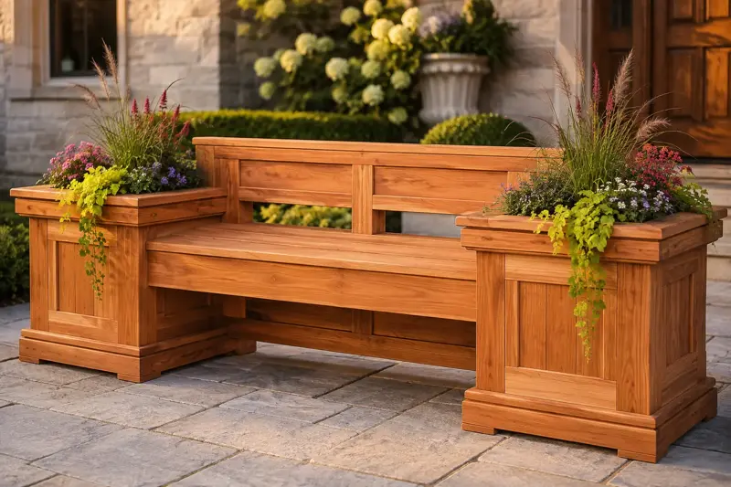 Heritage Panel Bench cedar planter design concept